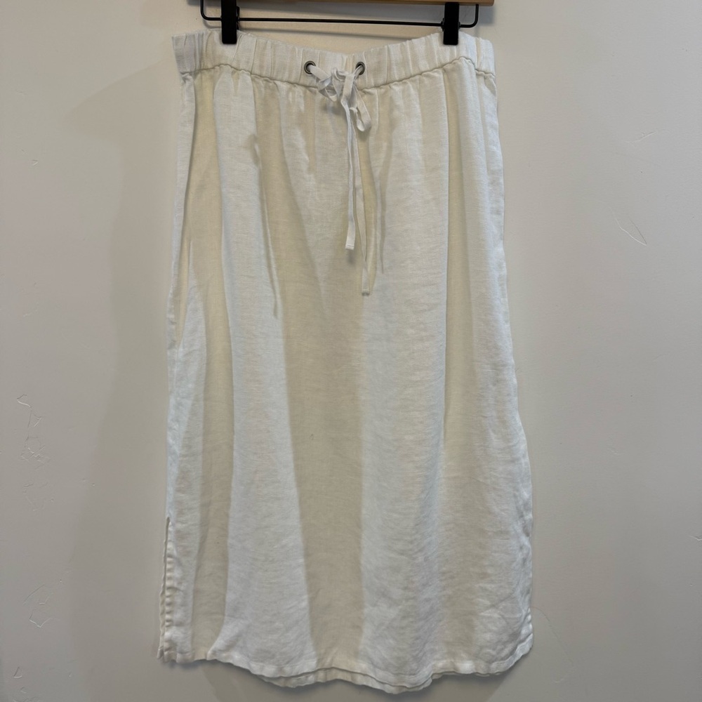 Eileen Fisher White Side Split Linen Skirt - image 3